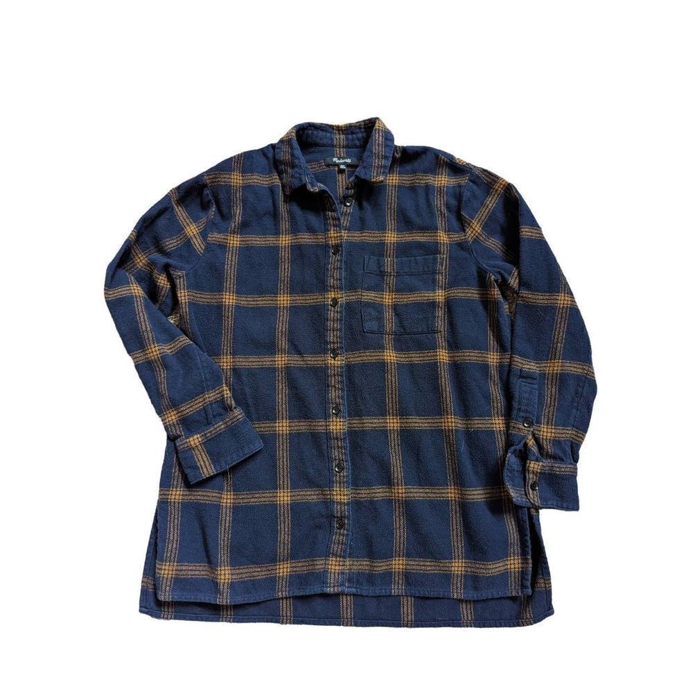Madewell Women's Blue Tan Plaid Flannel Long Sleeves Button Up Shirt Size XXS